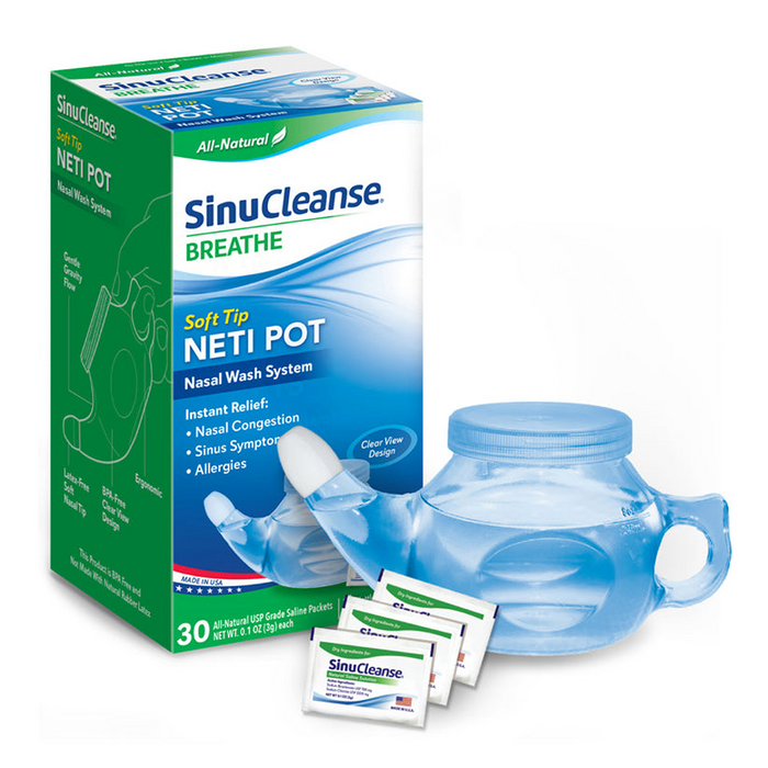 SinuCleanse Neti Pot All Natural Nasal Wash System Kit, 30 Saline Packets by Pasteur Pharmacy