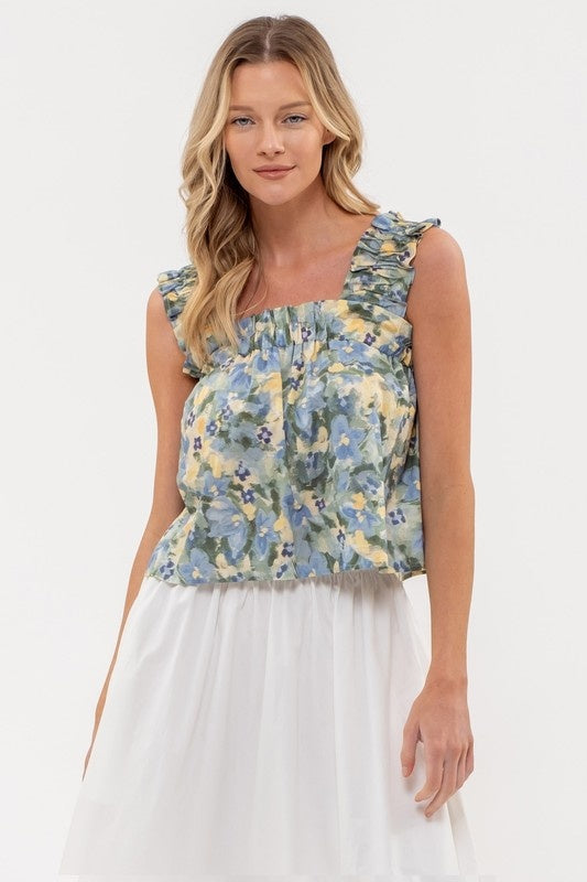 Daisy Water Color Tank Top - Sage Multi by Boutique 23