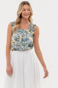 Daisy Water Color Tank Top - Sage Multi by Boutique 23