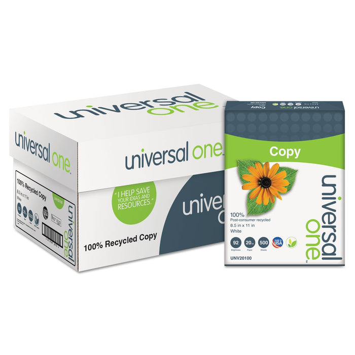 Universal 100% Recycled Copy Paper, 92 Bright, 20 lb Bond Weight, 8.5 x 11, White, 500 Sheets/Ream, 10 Reams/Carton
