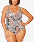 Bleu by Rod Beattie Plus Size Animal-Print Shirred Underwire Swimsuit, Size 16W by Vanessa Jane