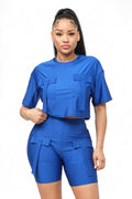 Front Pockets Detail Crop Top and Biker Shorts Set by The House of Stylez