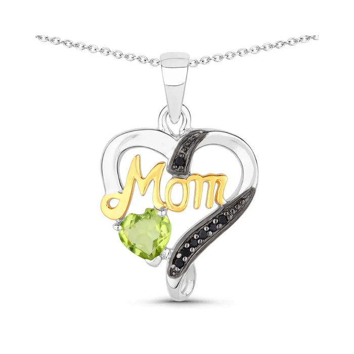 0.44 Ct Heart Green Peridot Prong Silver Double Heart Mom Pendant Necklace by Fine Color Jewels