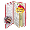 Smead Six-Section Pressboard Top Tab Classification Folders with SafeSHIELD Fasteners, 2 Dividers, Legal Size, Bright Red, 10/Box