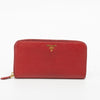 Prada Red Leather Front Logo Zip Around Wallet #1856