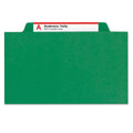 Smead Eight-Section Pressboard Top Tab Classification Folders with SafeSHIELD Fasteners, 3 Dividers, Letter Size, Green, 10/Box