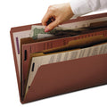 Smead 6-Section Pressboard Top Tab Pocket-Style Classification Folders with SafeSHIELD Fasteners, 2 Dividers, Letter, Red, 10/Box