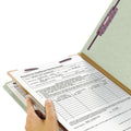 Smead Pressboard Classification Folders with SafeSHIELD Coated Fasteners, 2/5 Cut, 1 Divider, Legal Size, Gray-Green, 10/Box
