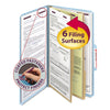 Smead Six-Section Pressboard Top Tab Classification Folders with SafeSHIELD Fasteners, 2 Dividers, Legal Size, Blue, 10/Box