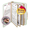 Smead Pressboard Classification Folders with SafeSHIELD Coated Fasteners, 2/5 Cut, 3 Dividers, Letter Size, Gray-Green, 10/Box