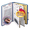 Smead Six-Section Pressboard Top Tab Classification Folders with SafeSHIELD Fasteners, 2 Dividers, Letter Size, Dark Blue, 10/Box