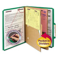 Smead 6-Section Pressboard Top Tab Pocket-Style Classification Folders with SafeSHIELD Fasteners, 2 Dividers, Letter, Green, 10/Box