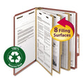 Smead 100% Recycled Pressboard Classification Folders, 3 Dividers, Letter Size, Red, 10/Box