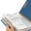 Smead Six-Section Pressboard Top Tab Classification Folders with SafeSHIELD Fasteners, 2 Dividers, Letter Size, Dark Blue, 10/Box