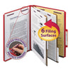 Smead Six-Section Pressboard Top Tab Classification Folders with SafeSHIELD Fasteners, 2 Dividers, Letter Size, Bright Red, 10/Box
