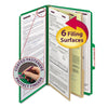 Smead Six-Section Pressboard Top Tab Classification Folders with SafeSHIELD Fasteners, 2 Dividers, Legal Size, Green, 10/Box