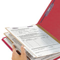 Smead Six-Section Pressboard Top Tab Classification Folders with SafeSHIELD Fasteners, 2 Dividers, Letter Size, Bright Red, 10/Box