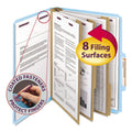 Smead Eight-Section Pressboard Top Tab Classification Folders with SafeSHIELD Fasteners, 3 Dividers, Letter Size, Blue, 10/Box