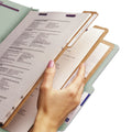 Smead Pressboard Classification Folders with SafeSHIELD Coated Fasteners, 2/5 Cut, 3 Dividers, Letter Size, Gray-Green, 10/Box