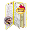 Smead Six-Section Pressboard Top Tab Classification Folders with SafeSHIELD Fasteners, 2 Dividers, Legal Size, Yellow, 10/Box