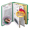 Smead Six-Section Pressboard Top Tab Classification Folders with SafeSHIELD Fasteners, 2 Dividers, Letter Size, Green, 10/Box