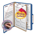 Smead Four-Section Pressboard Top Tab Classification Folders with SafeSHIELD Fasteners, 1 Divider, Letter Size, Dark Blue, 10/Box