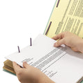 Smead Pressboard Classification Folders with SafeSHIELD Coated Fasteners, 2/5 Cut, 3 Dividers, Letter Size, Gray-Green, 10/Box