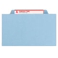 Smead Six-Section Pressboard Top Tab Classification Folders with SafeSHIELD Fasteners, 2 Dividers, Legal Size, Blue, 10/Box