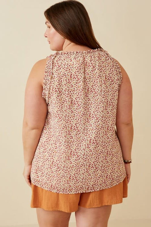 Curvy Ruffle Detail Ditsy Tank - Cream by Boutique 23
