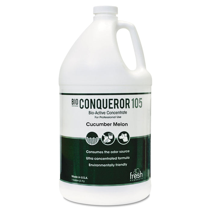 Fresh Products Bio Conqueror 105 Enzymatic Odor Counteractant Concentrate, Cucumber Melon, 1 gal Bottle, 4/Carton