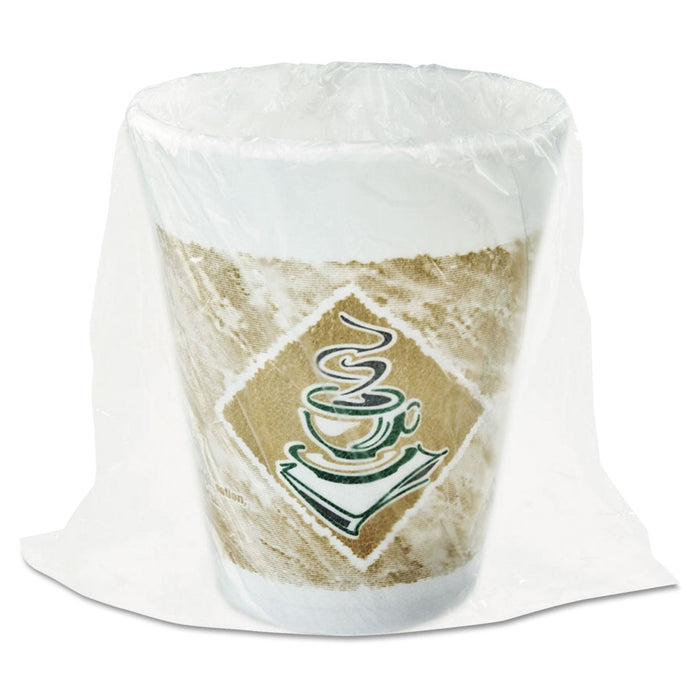 Dart Cafe G Foam Hot/Cold Cups, 8 oz, Brown/Green/White, Individually Wrapped, 45/Sleeve, 20 Sleeves/Carton