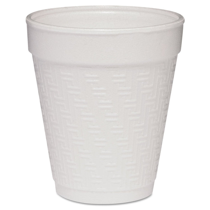 Dart Small Foam Drink Cup, 8 oz, White with Greek Key Design,  25/Bag, 40 Bags/Carton