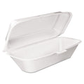 Dart Foam Hinged Lid Container, Hoagie Container with Removable Lid, 5.3 x 9.8 x 3.3, White, 125/Bag, 4 Bags/Carton