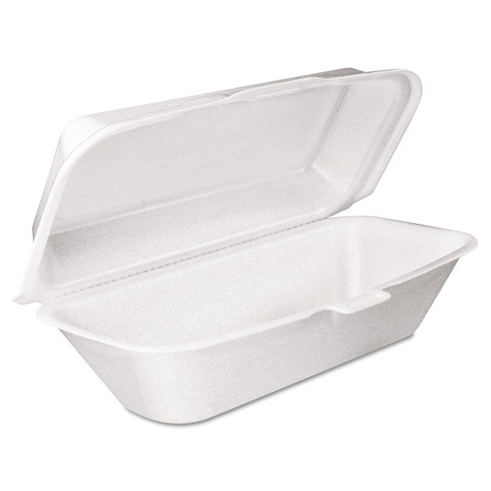 Dart Foam Hinged Lid Container, Hoagie Container with Removable Lid, 5.3 x 9.8 x 3.3, White, 125/Bag, 4 Bags/Carton