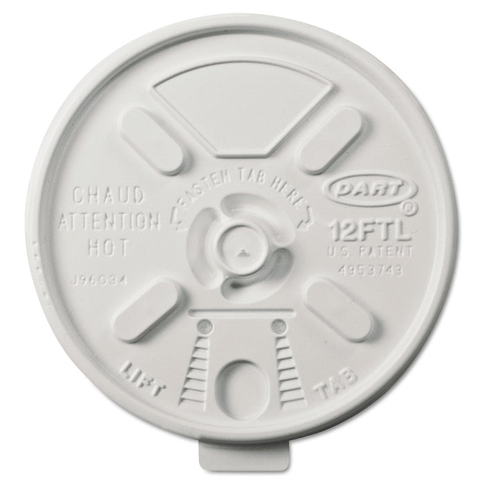 Dart Lift n' Lock Plastic Hot Cup Lids, Fits 10 oz to 14 oz Cups, White, 1,000/Carton