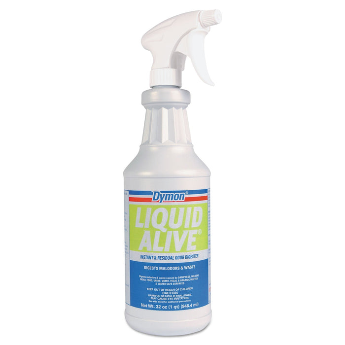 Dymon LIQUID ALIVE Odor Digester, 32 oz Bottle, 12/Carton