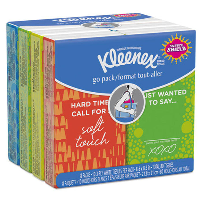 Kleenex On The Go Packs Facial Tissues, 3-ply, White, 10 Sheets/pouch, 8 Pouches/pack, 12 Packs/carton by Pasteur Pharmacy