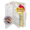 Smead Pressboard Classification Folders with SafeSHIELD Coated Fasteners, 2/5 Cut, 2 Dividers, Legal Size, Gray-Green, 10/Box