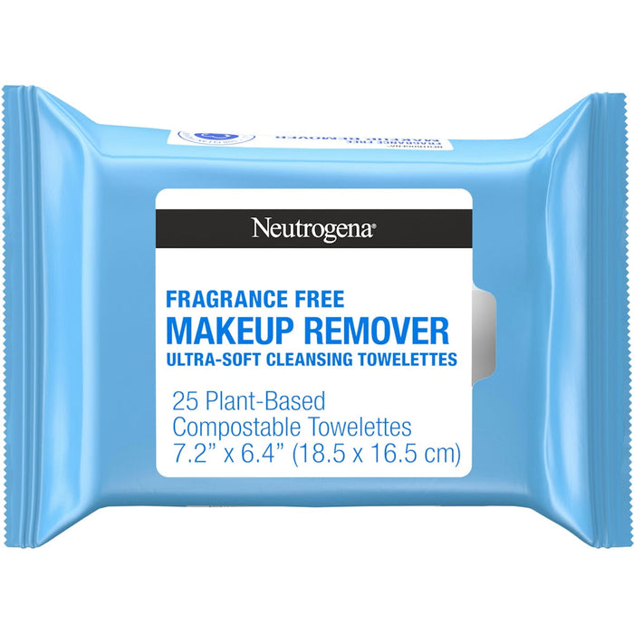 Neutrogena Fragrance-Free Makeup Remover Face Wipes, Daily Facial Cleansing Towelettes For Waterproof Makeup, Dirt & Oil, Gentle, Alcohol- & Fragrance Free, 100% Plant-Based Fibers by Pasteur Pharmacy