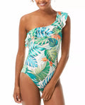 Vince Camuto Printed Ruffle One-Shoulder One-Piece Swimsuit, Size 10 by Vanessa Jane
