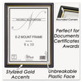NuDell EZ Mount Document Frame with Trim Accent and Plastic Face, Plastic, 8 x 10, Black/Gold