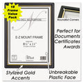 NuDell EZ Mount Document Frame with Trim Accent and Plastic Face, Plastic, 8.5 x 11 Insert, Black/Gold, 18/Carton