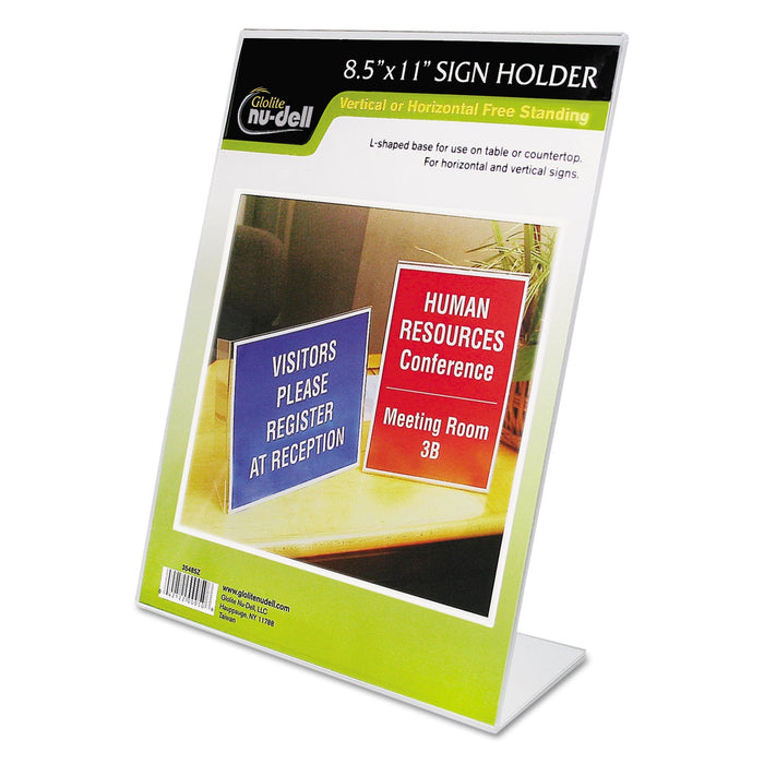 NuDell Clear Plastic Sign Holder, Stand-Up, Slanted, 8.5 x 11
