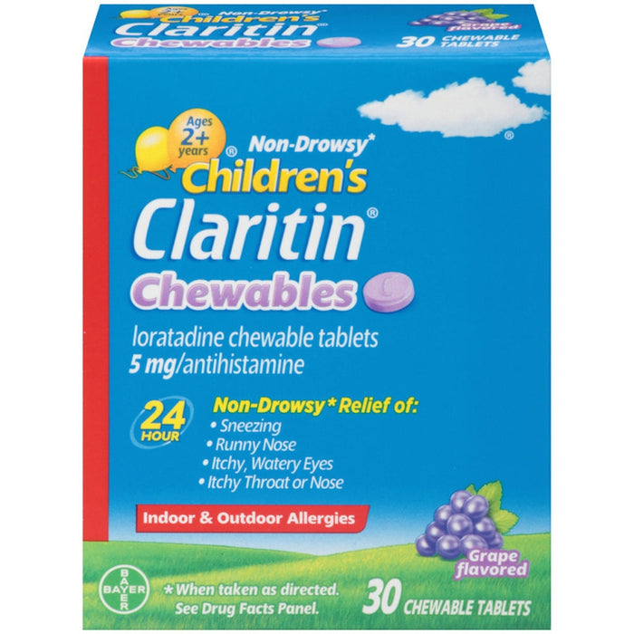 Children's Claritin 24-Hour Non-Drowsy Allergy Relief, 5mg Loratadine, Grape Flavor, 30 Chewable Tablets by Pasteur Pharmacy