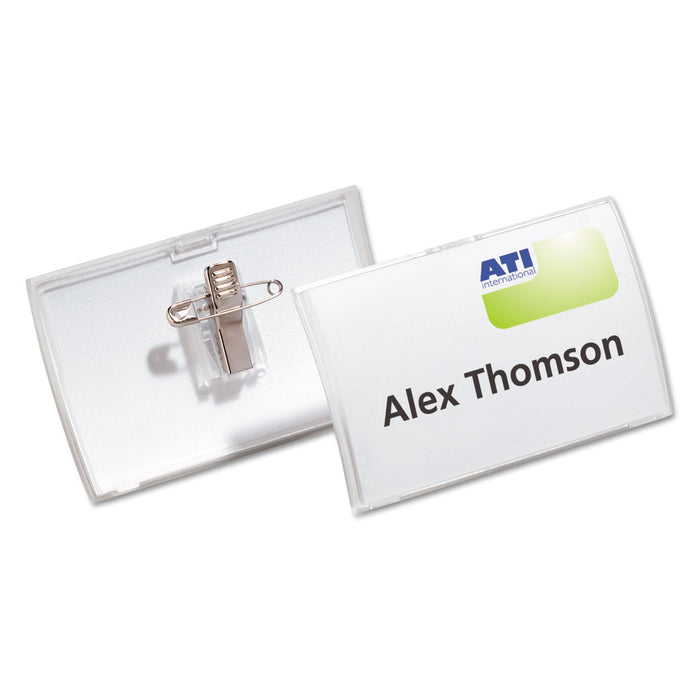 Durable Click-Fold Convex Name Badge Holder, Combi-Clip, 3 3/4w x 2 1/4h, Clear, 25/Pk