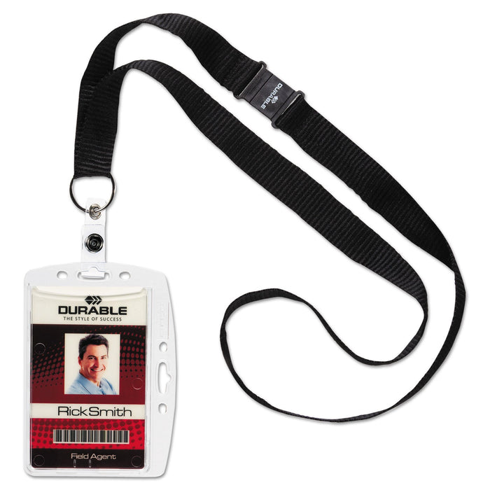 Durable ID/Security Card Holder Set, Vertical/Horizontal, Lanyard, Clear, 10/Pack