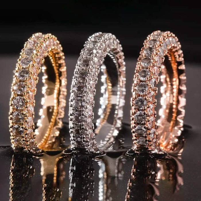 18K Gold and Italian Cut Crystal 3 Row Eternity Ring by DailySale
