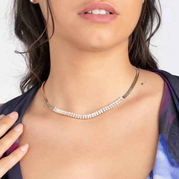 18K Gold Crystal Herringbone Necklace by DailySale
