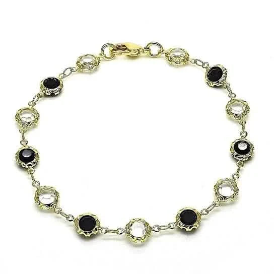 18K Gold Filled High Polish Finish Black and White Made With Crystal Round Ankle Bracelet by DailySale