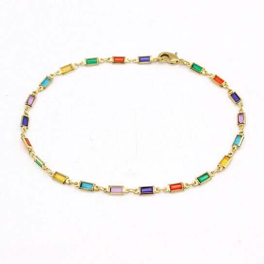 18k Gold Filled High Polish Finish Gold And Multi Color Dark Crystal Baguette Anklet by DailySale